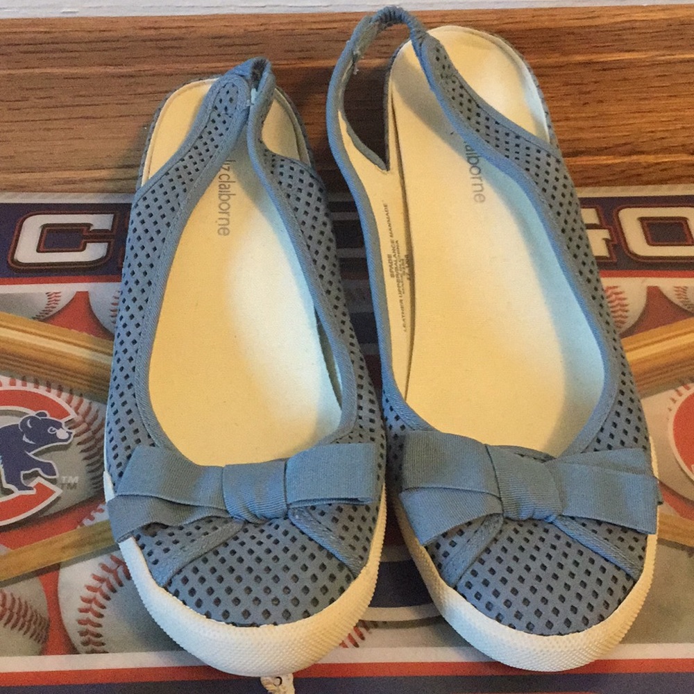 Blue and white Liz Claiborne wedge shoes